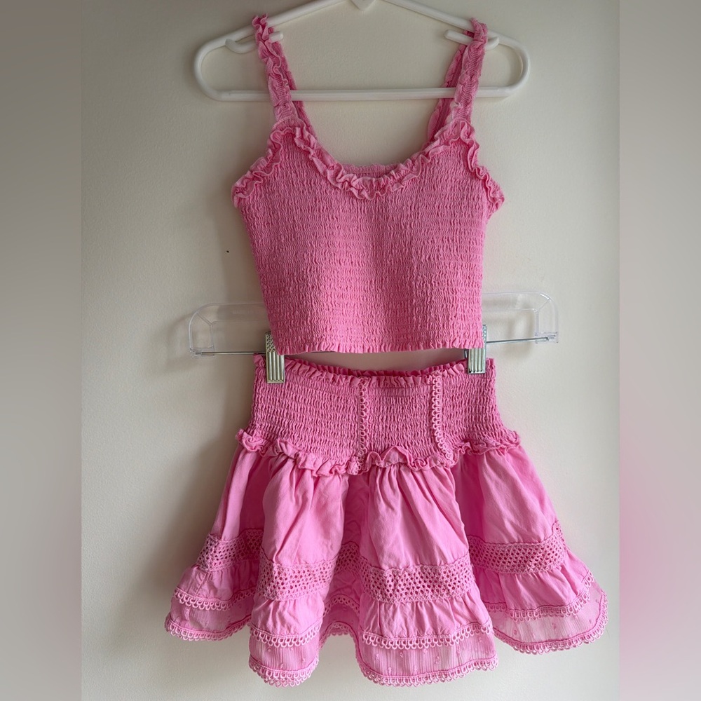 Katie J NYC Girls Pink Smocked Crop Top & Tiered Skirt Set